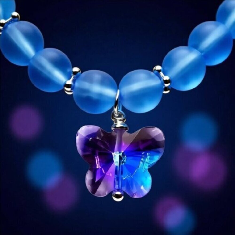 Sky Blue Butterfly Stretch Bracelet! GirlyGirl's or Teen's Blue - Picture 2 of 8